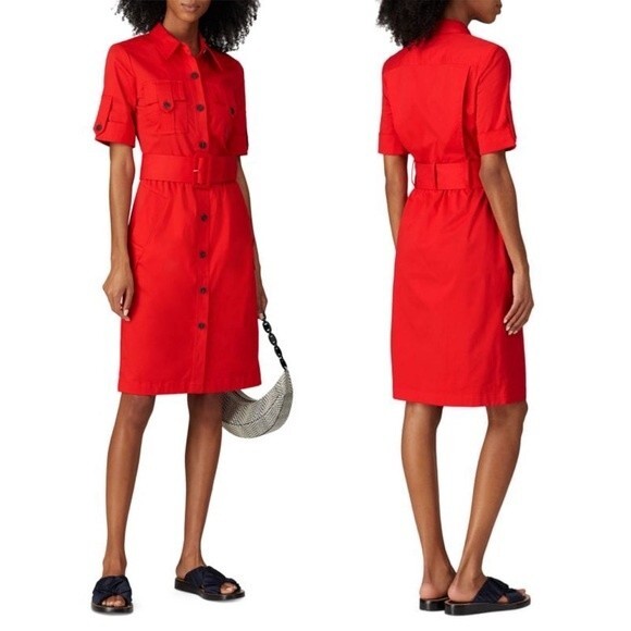 Derek Lam Collective Cherry Red Cotton Belted Utility Dress Size 52 IT | 16 US - Picture 1 of 16